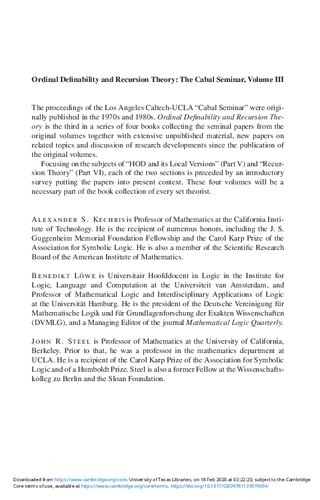 Ordinal Definability And Recursion Theory The Cabal Seminar Volume Iii Alexander S Kechris