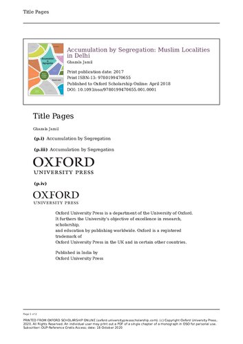 Accumulation By Segregation Muslim Localities In Delhi Ghazala Jamil