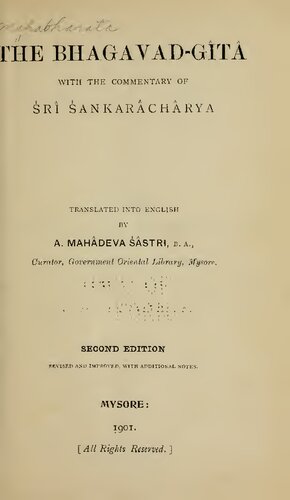 The Bhagavadgt With The Commentary Of R Ankarchrya Akarcrya