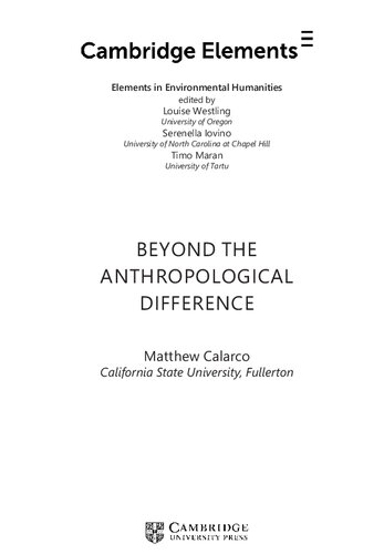Beyond The Anthropological Difference Matthew Calarco