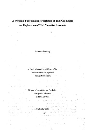 A Systemic Functional Interpretation Of Thai Grammar An Exploration Of Thai Narrative Discourse Pattama Patpong