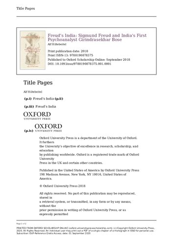 Freuds India Sigmund Freud And Indias First Psychoanalyst Girindrasekhar Bose Alf Hiltebeitel