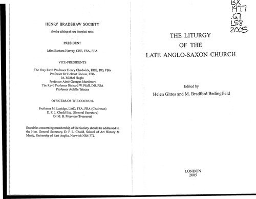 The Liturgy Of The Late Anglosaxon Church Helen Gittos M Bradford Bedingfield