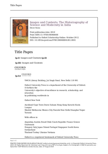 Images And Contexts The Historiography Of Science And Modernity In India Dhruv Raina