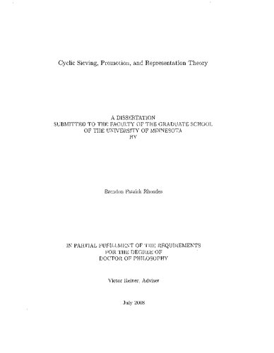 Cyclic Sieving Promotion And Representation Theory Brendon Patrick Rhoades