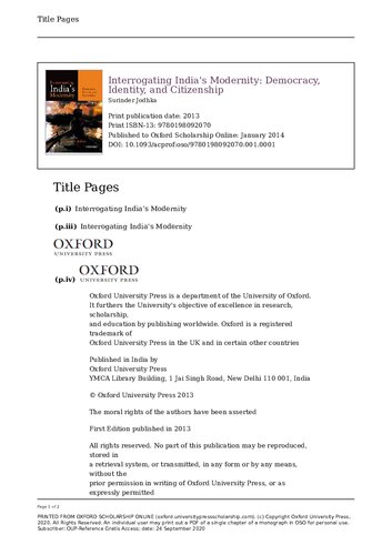 Interrogating Indias Modernity Democracy Identity And Citizenship Surinder Jodhka Editor