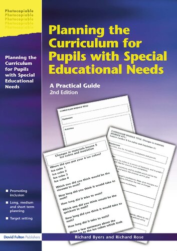 Planning The Curriculum For Pupils With Special Educational Needs A Practical Guide Resource Materials For Teachers 2nd Edition Richard Byers
