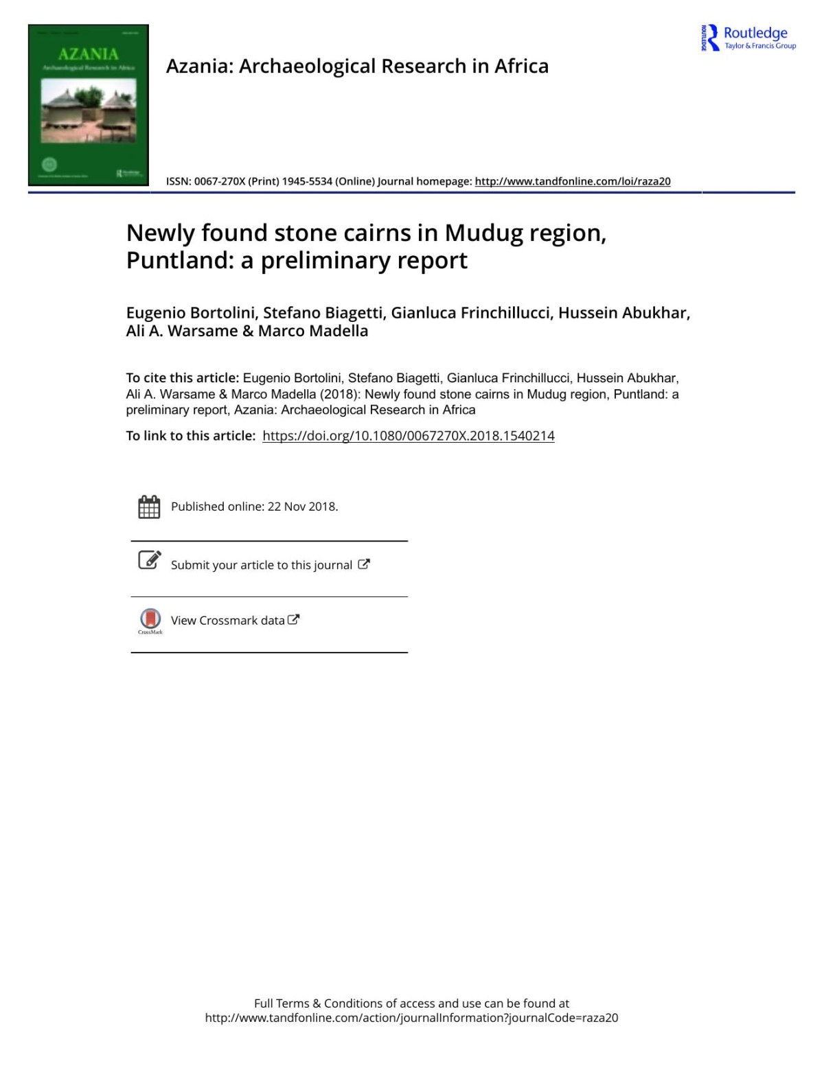 Newly Found Stone Cairns In Mudug Region Puntland A Preliminary Report Eugenio Bortolini Stefano Biagetti Gianluca Frinchillucci Ali A Warsame Marco Madella
