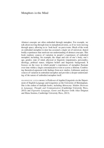 Metaphors In The Mind Sources Of Variation In Embodied Metaphor Jeannette Littlemore