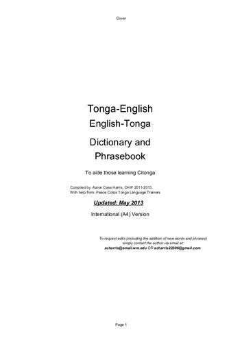 Tongaenglish Dictionary And Phrasebook Tonga To English English To Tonga Aaron Cass Harris