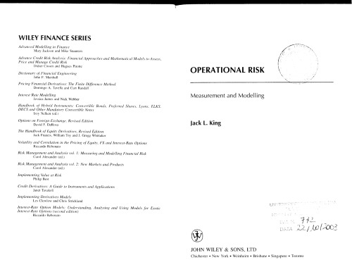 Operational Risk Measurement And Modelling 1st Edition Jack L King