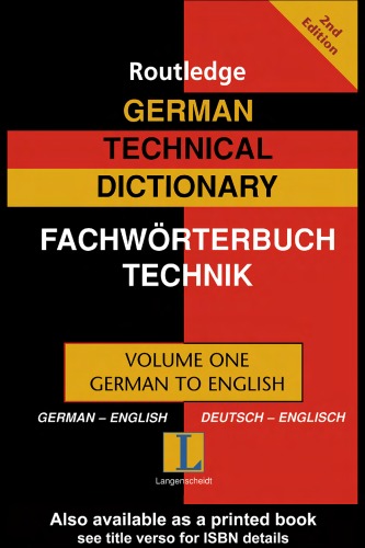 German Technical Dictionary Germanenglishdeutschenglisch 2nd Edition Robert Dimand