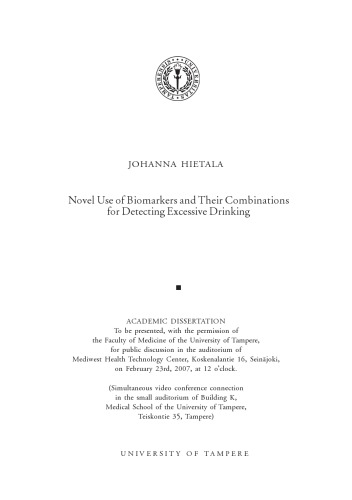 Johanna Hietala Novel Use Of Biomarkers And Their Combinations For Detecting Excessive Drinking Johanna Hietala