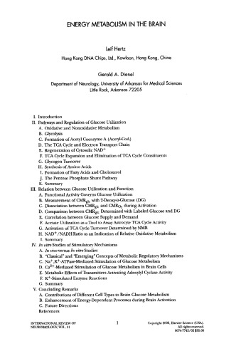 Energy Metabolism In The Brain Leif Hertz Gerald A Dienel