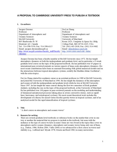 A Short Course On Atmospheric And Oceanic Waves Draft Derome J