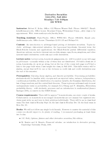 Derivative Securities Kohn Rv
