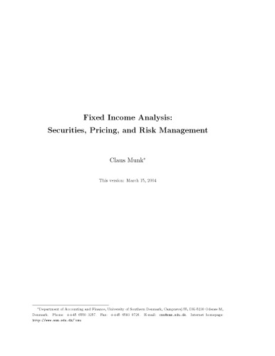 Fixed Income Analysis Securities Pricing And Risk Management Draft Munk C