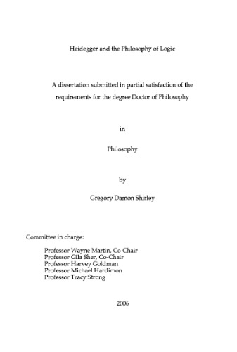 Dissertation Heidegger And The Philosophy Of Logic Gregort Damon Shirley