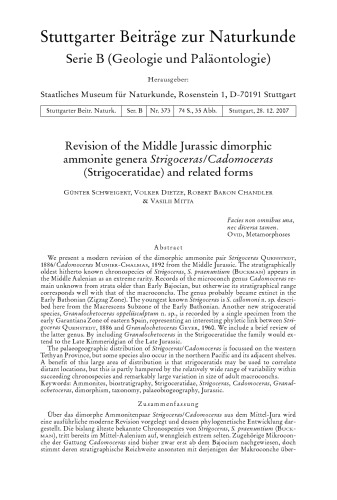Revision Of The Middle Jurassic Dimorphic Ammonite Genera Strigocerascadomoceras Strigoceratidae And Related Forms Schweigert G