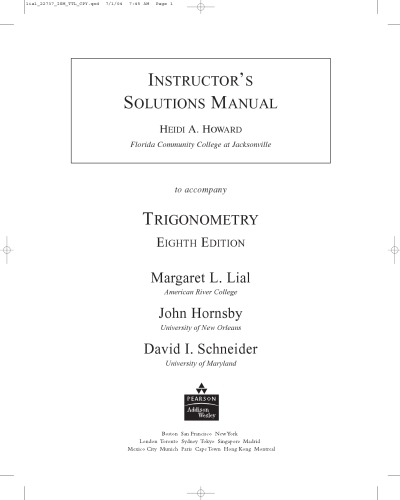 Instructors Solutions Manual To Accompany Trigtonometry 8e 8th Edition Heidi A Howard