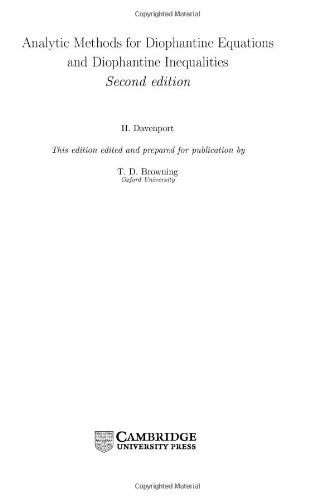 Analytic Methods For Diophantine Equations And Diophantine Inequalities 2nd Edition H Davenport