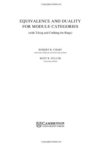 Equivalence And Duality For Module Categories With Tilting And Cotilting For Rings Robert R Colby