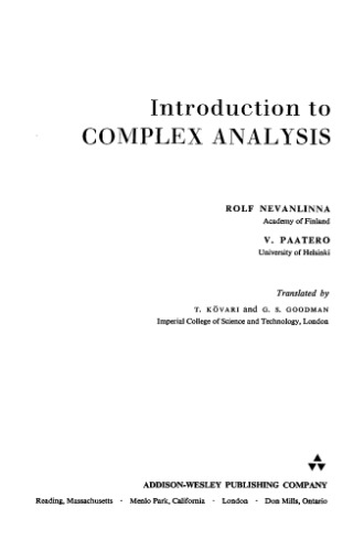 Introduction To Complex Analysis International Edition Rolf Nevanlinna