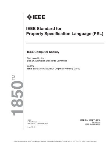 18502010 Ieee Standard For Property Specification Language Psl