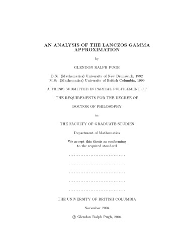 An Analysis Of The Lanczos Gamma Approximation Pugh Gr