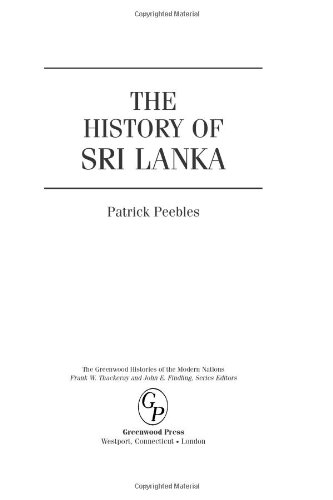 The History Of Sri Lanka Patrick Peebles
