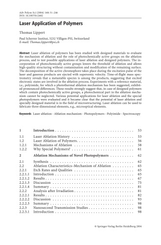Laser Application Of Polymers Thomas Lippert