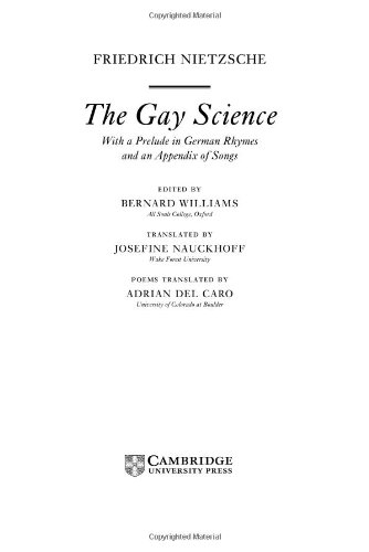 Nietzsche The Gay Science With A Prelude In German Rhymes And An Appendix Of Songs Friedrich Nietzsche