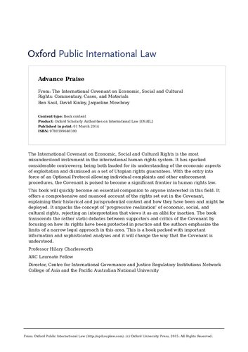 The International Covenant On Economic Social And Cultural Rights Commentary Cases And Materials 1ed Ben Saul