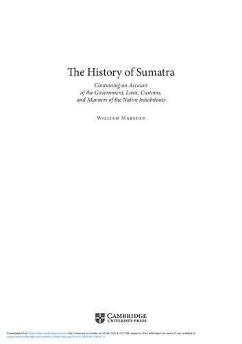 The History Of Sumatra Containing An Account Of The Government Laws Customs And Manners Of The Native Inhabitants William Marsden