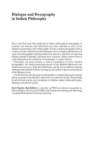 Dialogue And Doxography In Indian Philosophy Points Of View In Buddhist Jaina And Advaita Vednta Traditions 1st Edition Bouthillette