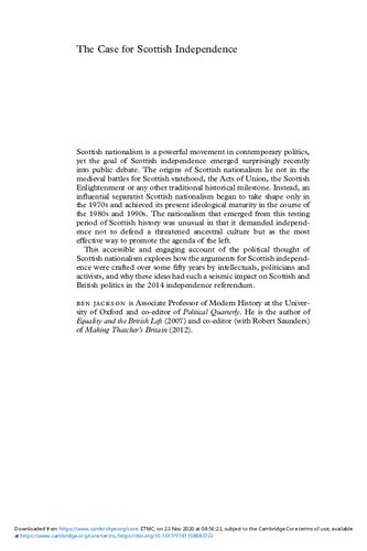 The Case For Scottish Independence A History Of Nationalist Political Thought In Modern Scotland Ben Jackson