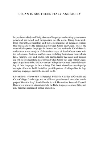 Oscan In Southern Italy And Sicily Evaluating Language Contact In A Fragmentary Corpus Katherine Mcdonald