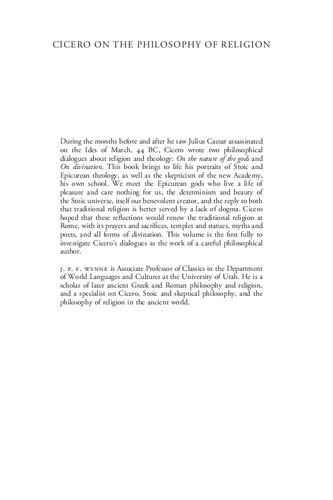 Cicero On The Philosophy Of Religion On The Nature Of The Gods And On Divination J P F Wynne