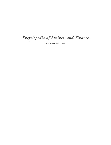 Encyclopedia Of Business Finance 2nd Edition Burton S Kaliski