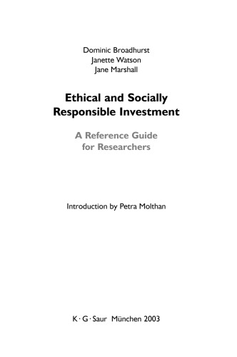 Ethical And Socially Responsible Investment Dominic Broadhurst