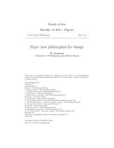 Hope New Philosophies For Change Mary Zournazi
