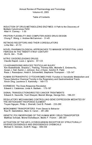 Annual Review Of Pharmacology And Toxicology 2003 1st Edition Arthur K Cho