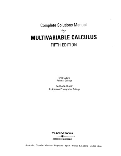Complete Solutions Manual Multivariable Calculus 5th Edition 5rev Ed James Stewart