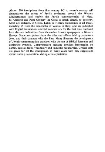 Jewish Inscriptions West Europe Volume 1 Italy Excluding The City Of Rome Spain And Gaul Illustrated David Noy