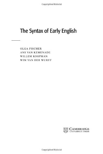 The Syntax Of Early English 1st Edition Olga Fischer Ans Van Kemenade