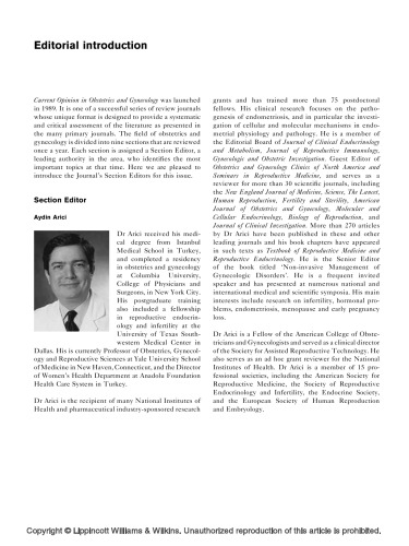 Current Opinion In Obstetrics Gynecology June 2010 Aydin Arici