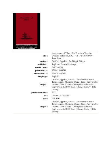 An Account Of Tibet The Travels Of Ippolito Desideri Of Pistoia Sj 1712 1727 Broadway Travellers Reprint Filippo De Filippi