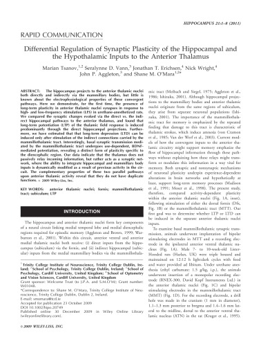 Hippocampus Volume 21 Issue 1 Howard B Eichenbaum
