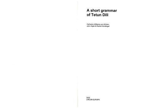 A Short Grammar Of Tetun Dili Catharina Williamsvan Klinken