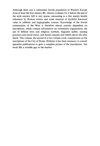 Jewish Inscriptions Of Western Europe Volume 2 The City Of Rome Illustrated David Noy